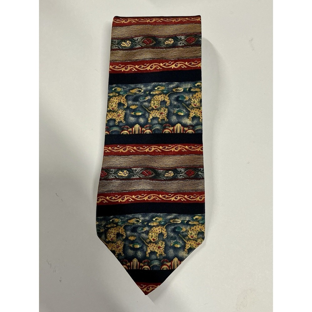 The Metropolitan Museum 100% Silk Tie 59" X 4" Vintage Multi Colored Tigers